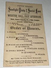 Rare Antique Sunlight Party, Social Four Webster Hall MA Dance Program Card 1884 picture