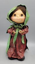 Vintage Handmade Signed and Painted Paper Mache Girl Doll Red Dress Green Cape picture