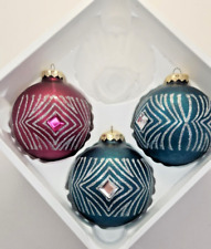 Vintage Dayton Hudson Glass Christmas Ornaments 3 Glitter Gem Bulbs 1997 picture