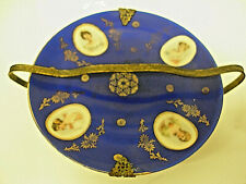 ANTIQUE W GERMANY PORCELAIN PLATE JKW FREDRICH KARLSBAD BRASS FRAME LADY CAMEOS picture