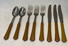 Vintage Butterscotch Bakelite Handle Stainless Steel Flatware Knives Forks Spoon picture