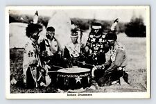 Postcard Native American Indian Drummes 1940s Unposted Chrome B&W picture