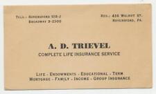 1940s-50s Royersford PA business card AD Trievel Insurance- Sing While You Drive picture