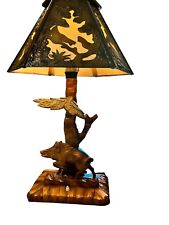 BOAR HAND CARVED BLACK FOREST WOOD TABLE LAMP RHON SEPP GERMANY 1940s picture