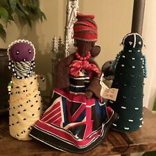Vintage Ndebele Handmade South African Colorful Beaded Ceremonial Dolls Set Of 3 picture