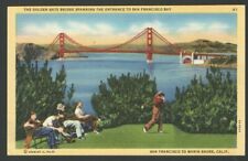 Postcard San Francisco to Marin Shore, Ca. GOLFERS Golden Gate Bridge Background picture