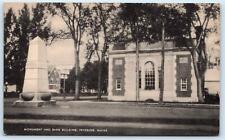 FRYEBURG, ME Maine ~ BANK BUILDING & MONUMENT c1940s Oxford County  Postcard picture
