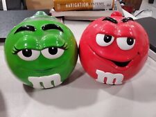 Vintage M&M Ceramic Candy Canisters Set of 2 Green and Red picture