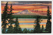 Postcard 1948 WA Mt Rainier Sunset Snow Capped Peaks Scenic Seattle Washington  picture