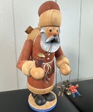 Erzgebirgische Volkskunst German Santa Clause w/ Toys, Bell & Sack Wooden Smoker picture