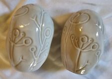 Vintage RARE Ceramic Egg Salt Pepper Shakers Neutral Gray Chic Floral Embossed picture