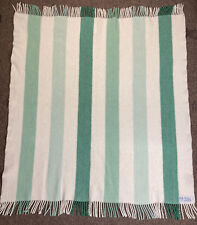 Ikea Green Ivory Striped 100% New Wool Throw Blanket 53” x 44” w/Fringe Woolmark picture