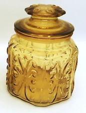 Vintage L.E.Smith Imperial Atterbury Honey Amber Glass Scroll Canister Jar picture