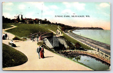 Original Vintage Outdoor Postcard Juneau Park Milwaukee Wisconsin USA 1909 picture