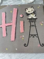 Vtg Greeting Card Get Well Kitten White Pink Gray Black chair Hi Hallmark picture
