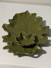 Vintage Green Leaf Serving Tray With Small Bowl 13 1/2” X  10”  Mid Century picture