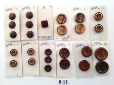Vintage Genuine Wood Buttons On Cards | 12 Cards 26 Buttons  | Made in the USA picture