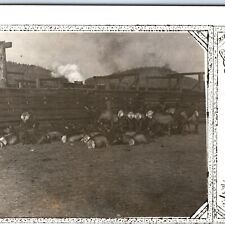 c1910s Rustic Ranch w/ Majestic Red Deer RPPC Farm RLC Border Real Photo PC A143 picture