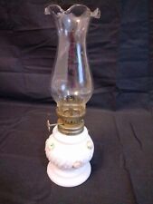 VINTAGE MINIATURE MILK GLASS OIL LAMP with CHIMNEY - 8