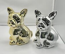Two French Bulldog Figurines Frenchie Gold And Silver picture