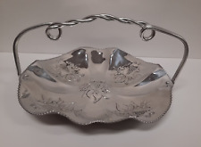 Vintage floral tray 9+ Inches across Aluminum twisted wire handle w/ruffled edge picture