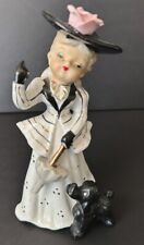 SHAFFORD Japan Fancy Lady and Poodle Figurine White Dress Black Dog No. 2056 MCM picture
