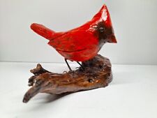 Vintage Hand Carved Cardinal On Wood Base Realistic Cardinal  picture