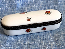 VTG Peint Main LIMOGES Oval Shaped Trinket Box with LADYBUGS picture