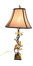 Vintage Italian Tole Lamp w/  Genuine Amber Sculpted Birds & Leaves picture