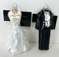 ❤️2 NWT Robert Stanley Glass Christmas Ornament Bride Groom Black White Wedding picture