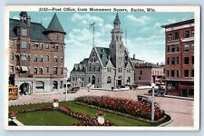 Racine Wisconsin WI Postcard Post Office Monument Square Exterior c1921 Vintage picture