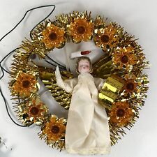 Vtg 11 Light Christmas Angel Tree Topper Tinsel Decoration Ornament wBox Works picture