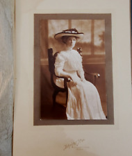 Vintage Seated Lady with Fancy Dress and Hat Sepia Photo 4X6 Late 1800's picture