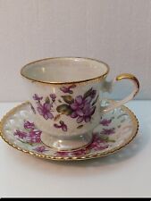VINTAGE MISMATCHED CUP ROYAL SEALY SAUCER PLATE PURPLE VIOLETS LUSTERWARE GOLD picture