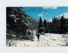 Postcard Cross Country Skiers, Hello From Clam Lake, Wisconsin picture