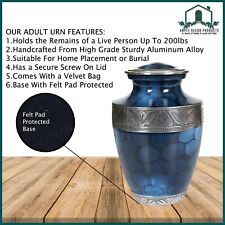 Adult Cremation Urn for Human Ashes - Blue and Silver with Velvet Bag picture