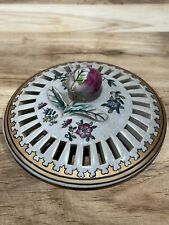 Vintage Porcelain Enameled Floral Potpourri Trinket Bowl picture