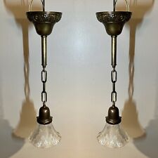 Wired Pair Pendant Light Fixtures Rare Shades 4E picture