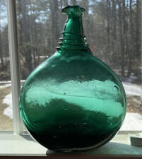 1800’s ANTIQUE PERSIAN SADDLE FLASK Crude OPEN PONTIL. Green heavy glass bottle picture