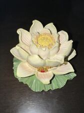 VTG Lovely Lotus Water Lily Flower Hinged Charm Heavy Resin Gem Lid Trinket Box picture