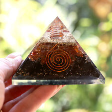 Entirely Zen Black Tourmaline & Carnelian Orgone Pyramid XL 3in 75mm EMF & 5G picture
