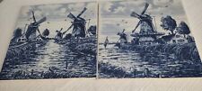Vintage Delft  Blue Dutch Handmade Tiles, Windmills & Sail-ship, Set of 2  picture