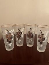 Vtg Set Of 4 Libbey Frosted Fruit Design Drinking Glasses 2 Berries Pears Grapes picture