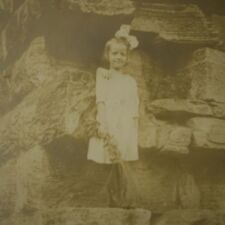 Antique Vtg 1890s Young Girl Standing In Ruins Silver Gelatin Large Photograph  picture
