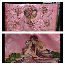 Early 1900s Signed Damasco S Leucio Silk Coverlet bedspread handpainted 109” 84” picture