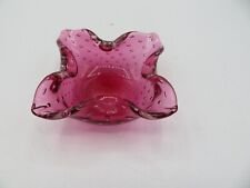 Vintage  Murano Style Controlled Bubble Cranberry Glass Trinket Bowl Art Glass picture