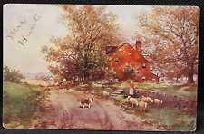 Country Farm Scene Painting Antique Lithograph Postcard 1902 5.5x3.5