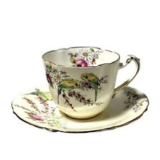 Paragon Teacup & Saucer Princess Birth of Margaret Rose Birds Floral Yellow 1930 picture