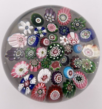 Antq Clichy 37 Millefiori Canes W/2 Pink/Green+2 White/Pink Roses Paperweight picture