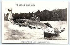 1940s ENGLISH RIVER ONT BROWN'S FISHING CAMP EXAGGERATED RPPC POSTCARD P2742 picture